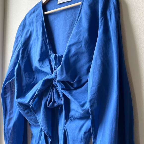 Faithfull the Brand Royal Blue Mantra plunging V-neck cotton Cover Up Dress Sz L - Picture 7 of 16